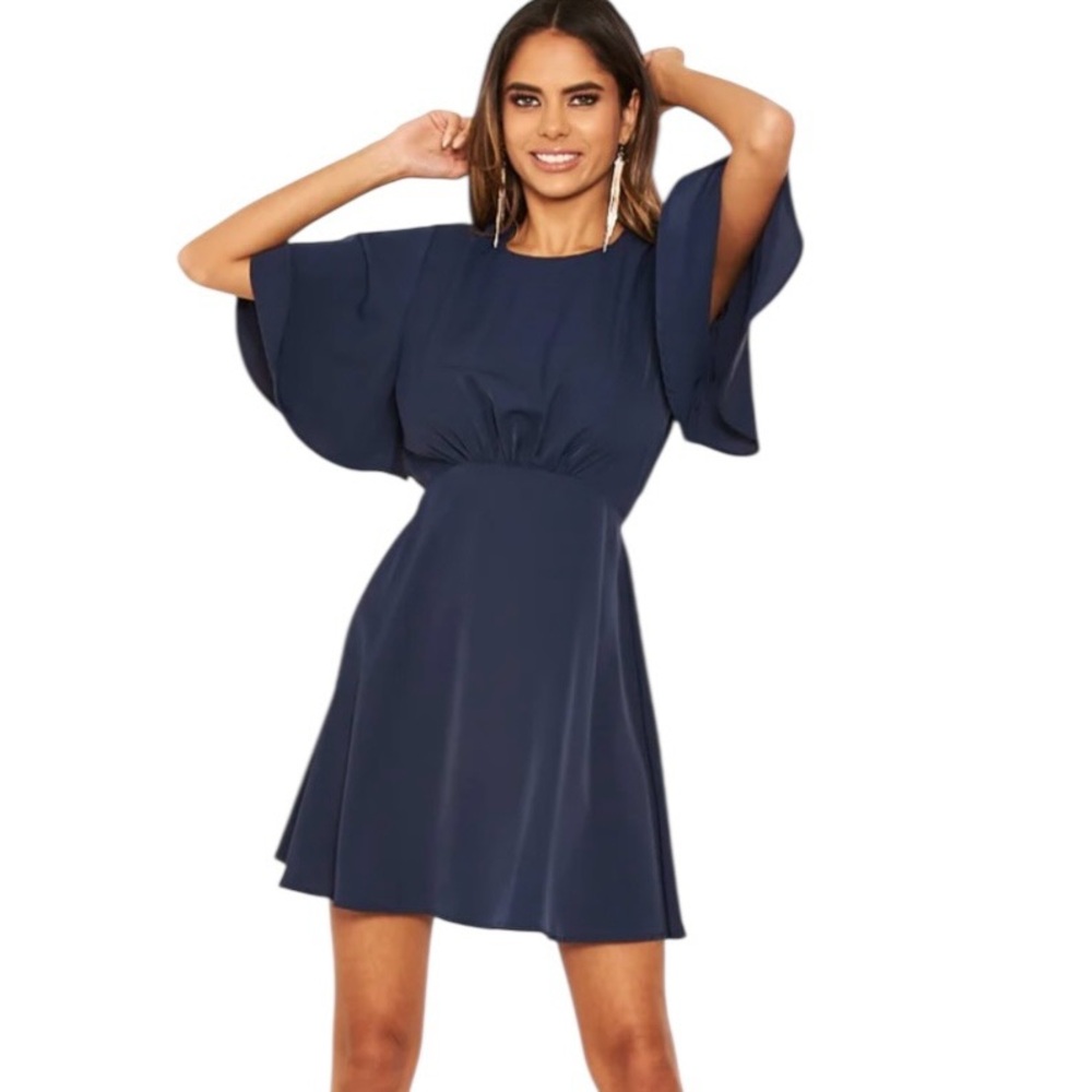 NWT - AX Paris Navy Gathered Waist Skater Blouson Dress - Size 12